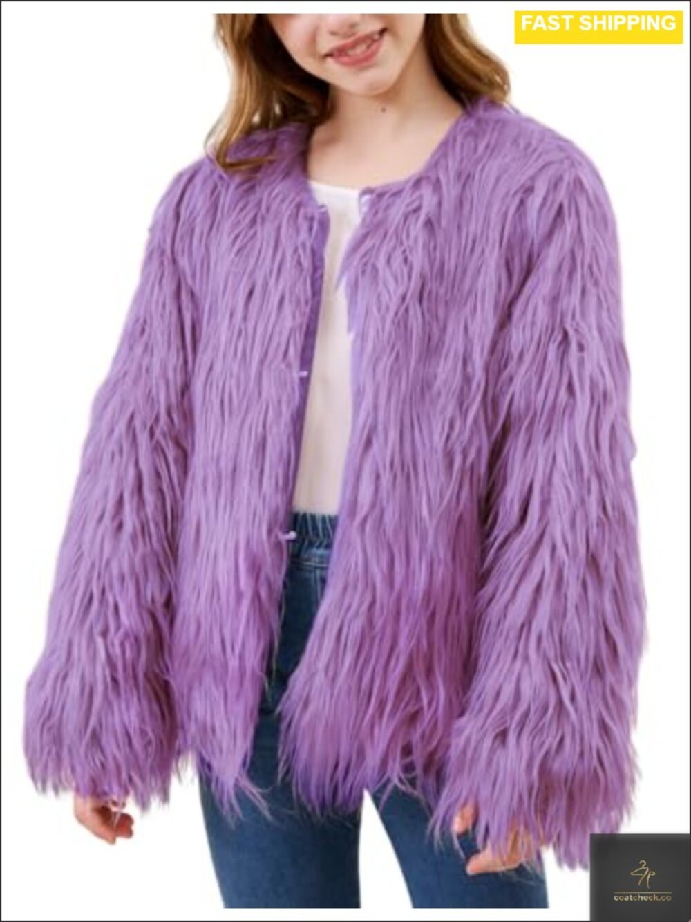 Girls Faux Fur Coat Open Front Fluffy Jacket